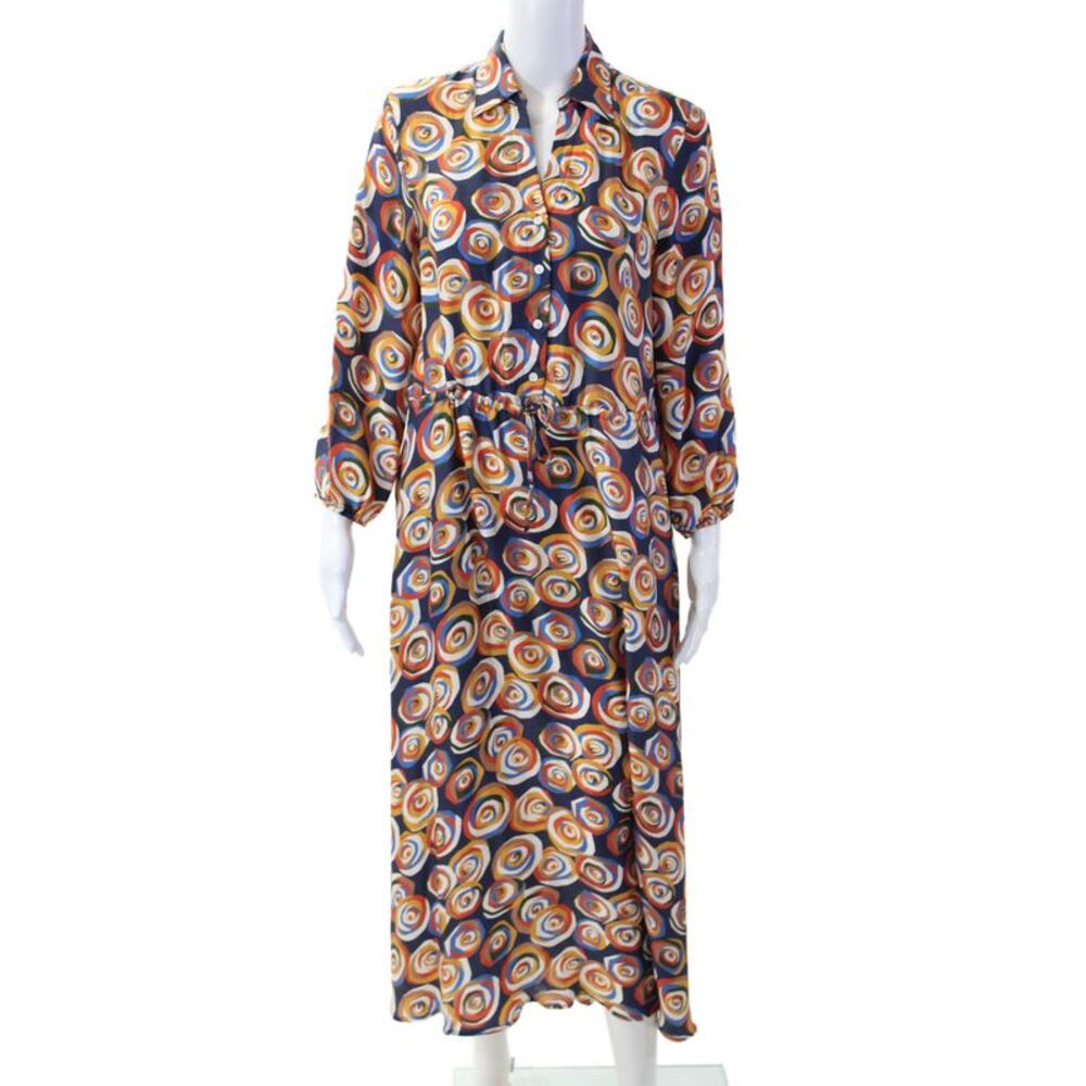 J. Mclaughlin Womens Shirt Dress Dark Blue Geometric Long Sleeve Size S
